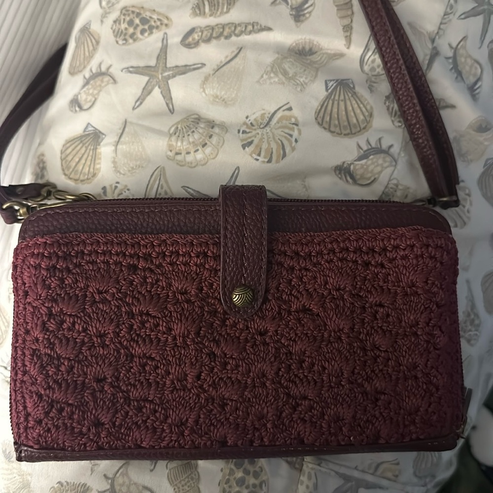 NWT, The Sak crossbody or wristlet hand crocheted, wine color, not brown.